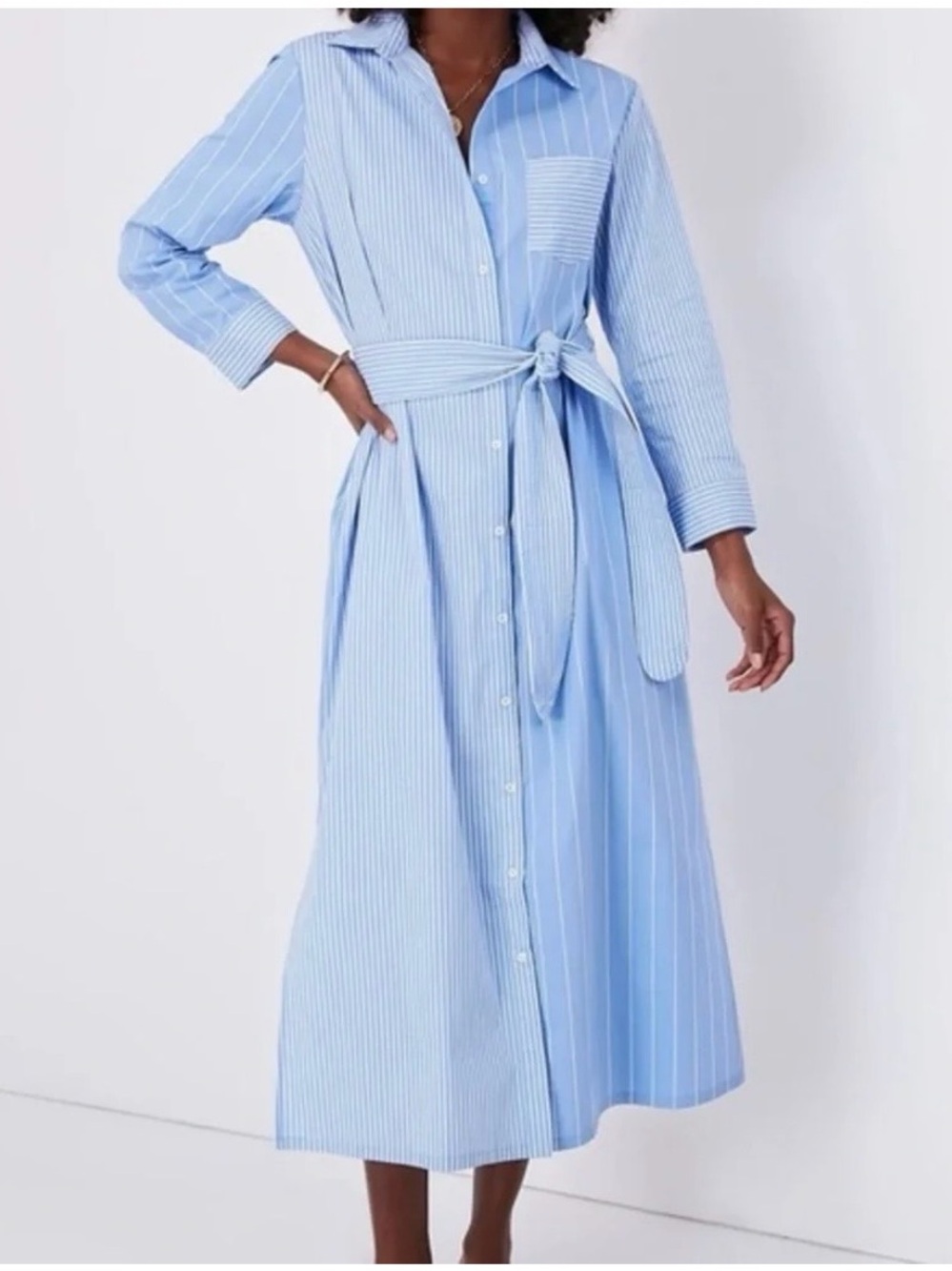 Pomander Place Blue Striped Shirt Dress